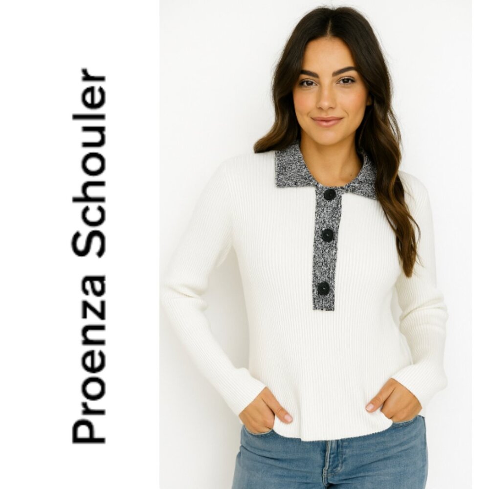 Proenza Schouler Ribbed Polo Sweater (Light spots in some parts of fabric)